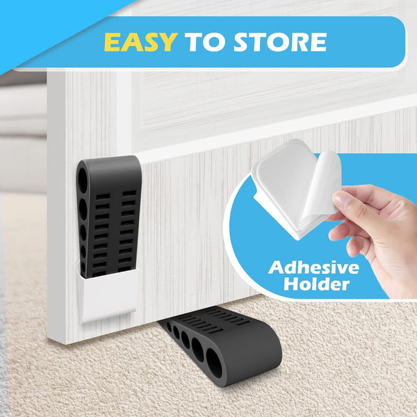 Rubber Door Stoppers for Bottom of Door - 4 Pack Door Stop Wedge with Holder Heavy Duty Doorstop for Home Office Dorm Classroom Garage Stackable