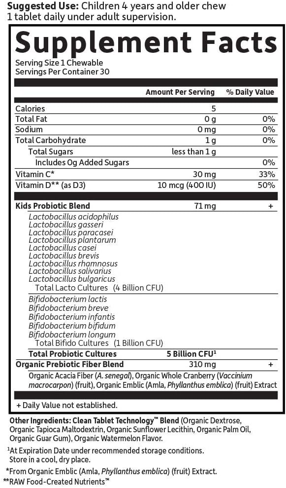 Garden of Life Dr. Formulated Probiotics Organic Kids+ plus Vitamin C & D - Watermelon - Gluten, Dairy & Soy Free Immune & Digestive Health