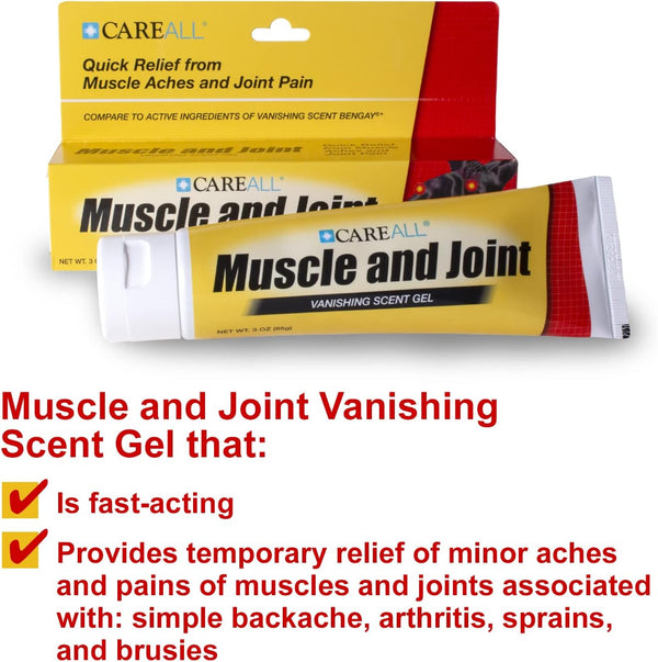 Careall Muscle & Joint Vanishing Scent Gel, 3.0 Oz. (3 Pack), Non-Greasy, Pain Relief Gel for Muscle, Back and Minor Arthritis, Topical Analgesic,