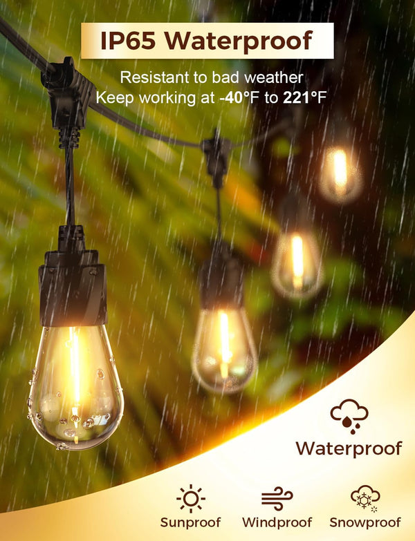 XMCOSY+ 48FT Outdoor String Lights Waterproof - LED Patio Hanging Lights for Outside Porch Backyard Gazebo Garden, Commercial Grade 16 Edison