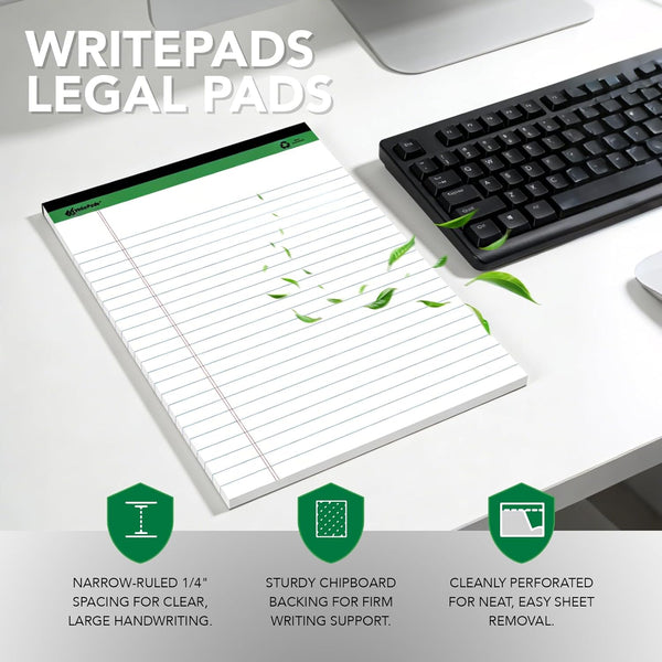 KAISA White Legal Pads Writing Pads Recycled Paper 5"X8" Narrow Ruled Lined Paper Small Legal Pad Perforated 50 Sheets Hard Back Notepads Writing