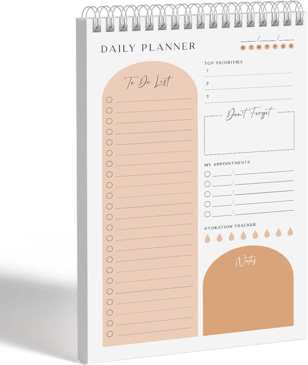 Daily Planner to Do List Notepad 60 Undated Pages,Apricot,Twin-Ring Spiral Bindling 6X9 Inch Desktop Daily Planning Notepad with Protective
