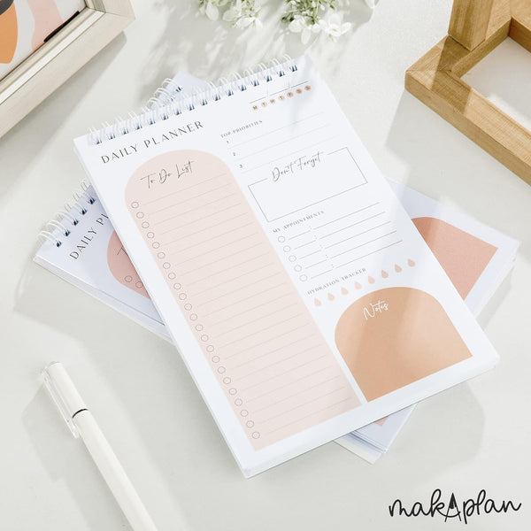 Daily Planner to Do List Notepad 60 Undated Pages,Apricot,Twin-Ring Spiral Bindling 6X9 Inch Desktop Daily Planning Notepad with Protective
