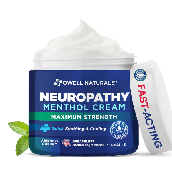 OWELL NATURALS Neuropathy Cream Extra Strength Nerve Relief Cream for Foot, Hands, Legs, Toes with Arnica, Vitamin B6, Aloe Vera, MSM - Made in USA