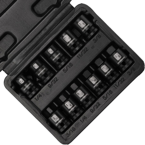 MIXPOWER 11 Pieces 3/8-Inch Drive Pipe Plug Socket Set, SAE, CR-MO, Tapered Male Square Drive, Chamfered Female Square Drive