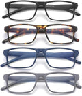4 Pack Blue Light Blocking Glasses for Men Women,Rectangular Frame Computer Glasses with Spring Hinge,Anti Eyestrain/Uv Ray Eyeglasses