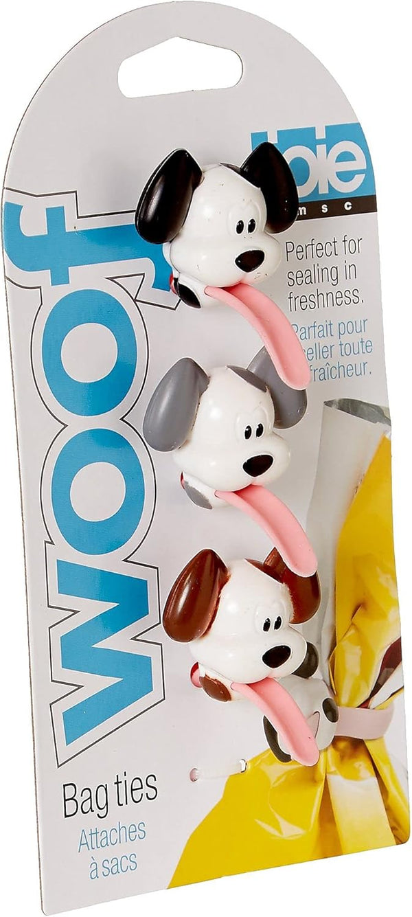 Joie Woof Multi-Use Reusable Kitchen Ties, Keep Food Bags Closed for Freshness, Organize Cords, Cute Cloth Napkin Ring, Set of 3, Dog-Themed