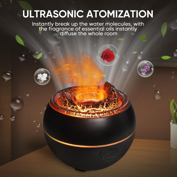 Essential Oil Diffuser, Volcano Fire Flame Aromatherapy Diffuser, 360Ml Ultrasonic Cool Mist Humidifier, Scent Aroma Diffuser with 7 Colors Light,