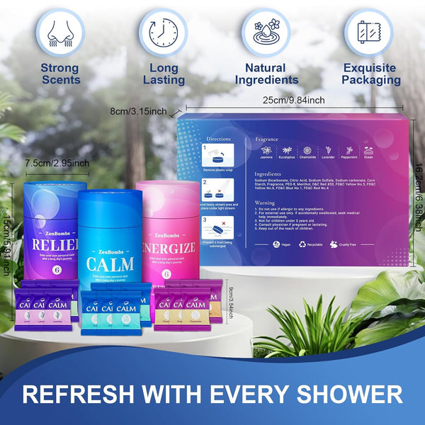 Shower Steamers, 18 Pack Set Shower Bombs with 6 Organic & Natural Fragrance, Self-Care & Relaxation Presents for Women and Men, Ideal for