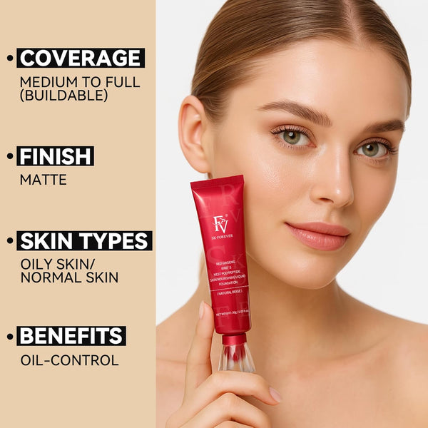 FV Waterproof Foundation, Medium Coverage, Oil-Free & Long Lasting, Lightweight, Matte Foundation for Oily/Normal Skin, Transfer Proof Liquid