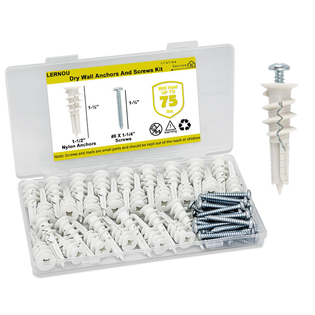60 Pcs #8 Self Drilling Drywall Anchors,Dry Wall Anchors and Screws Kit, 30 Pcs Nylon Sheetrock Anchors and 30 Pcs #8 X 