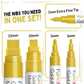 5 Acrylic Gold Paint Pen Metallic - Gold Marker Metallic Paint for Wood, Fabric, Canvas, Leaf, Tire, Metal, Glass - Permanent Pen Fine Tip, Thin