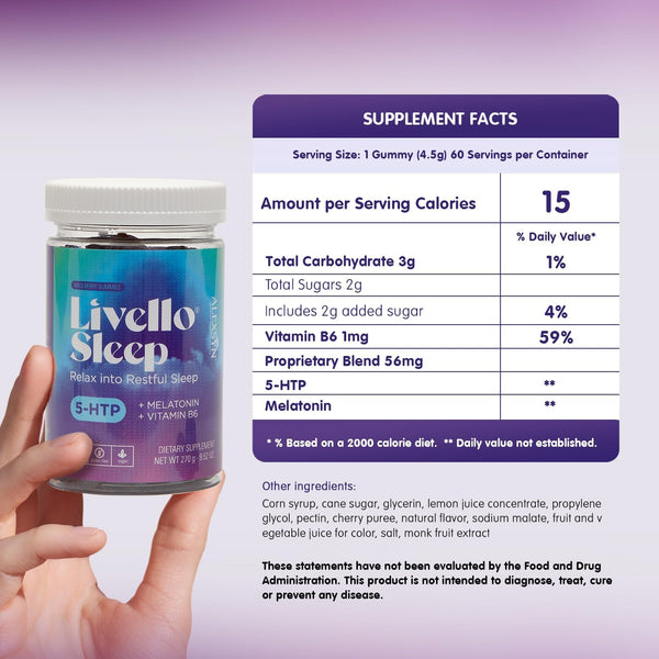 Livello Sleep Wild Berry Gummies - 60 Servings Natural Sleep Support with 5-HTP, Melatonin, and Vitamin B6 for Peaceful Night, Vegan & Gluten-Free