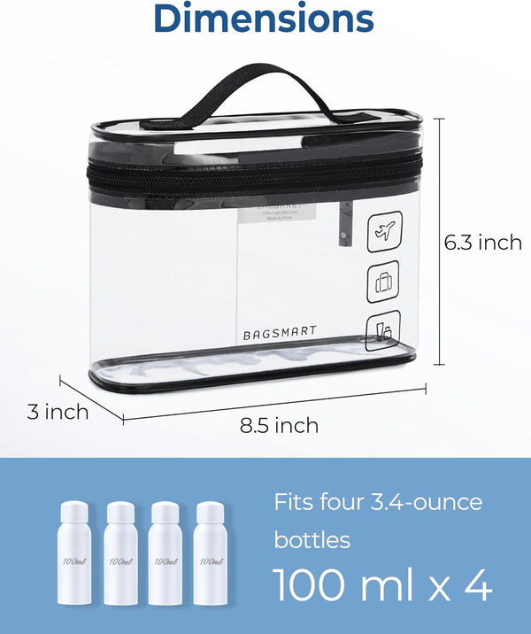 BAGSMART TSA Approved Toiletry Bag, 3 Pack Clear Makeup Cosmetic Bag Organizer, Quart Size Travel Bag for Toiletries, Carry-On Travel Accessories