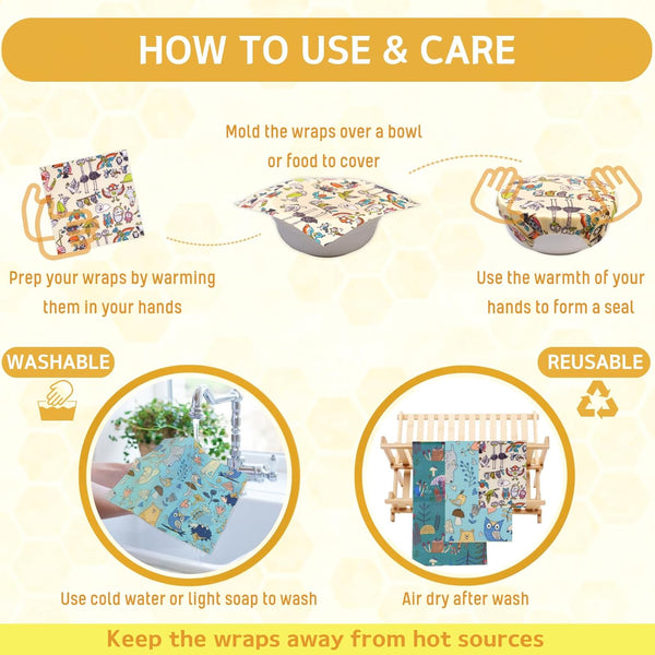 Reusable Beeswax Wrap - 9 Pack Beeswax Wraps for Food, Eco-Friendly Beeswax Food Wraps, Bread Sandwich Wrapper - Organic, Sustainable, Zero Waste,