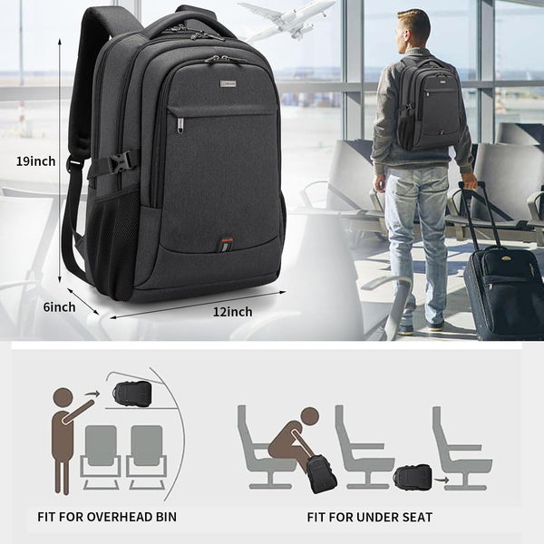 DUSLANG 17 Inch Laptop Backpack for Travel Water Resistant College Backpack for Men/Women Laptop Bag with USB Charging Port,Black