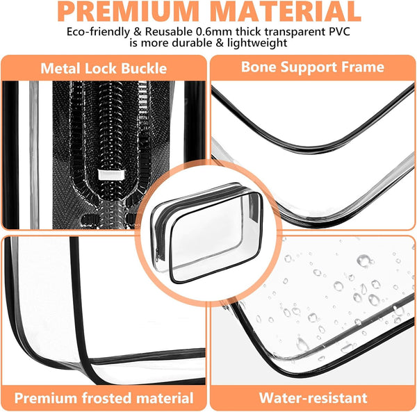 AURUZA 4 Pack Clear Toiletry Bag, Portable Travel Makeup Pouch with Zipper, TSA Approved Organizer, PVC Cosmetic for Airport Airline Compliant