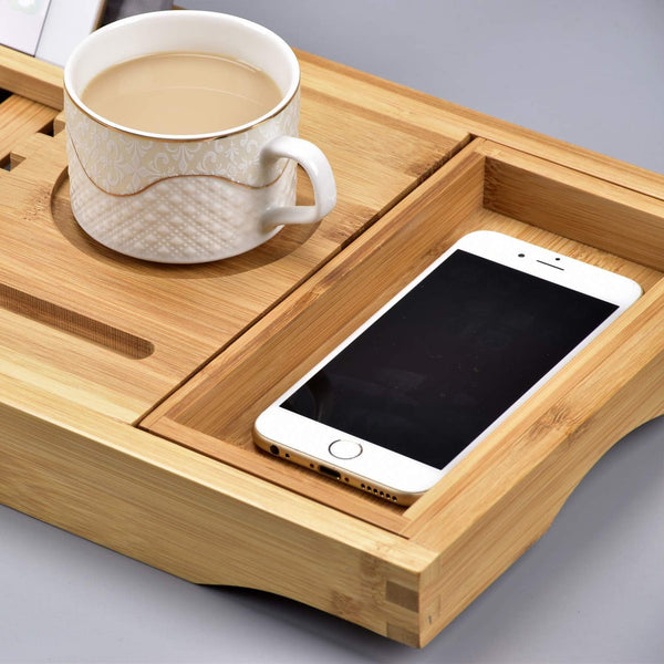 Luxury Bathtub Caddy Trayï¼Bamboo Bathtub Tray Caddy - Wood Bath Tray Expandableï¼Can Be Placed Book and Integrated Tablet Smartphone and Wine