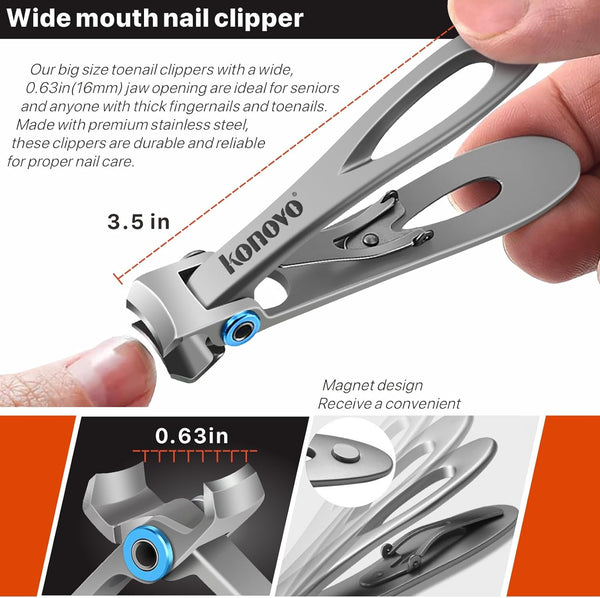 Konovo Toenail Clippers for Seniors Thick Toenails, Toe Nail Clippers Adult Thick Nails Long Handle 16Mm Wide Jaw Opening Nail Clippers Heavy Duty