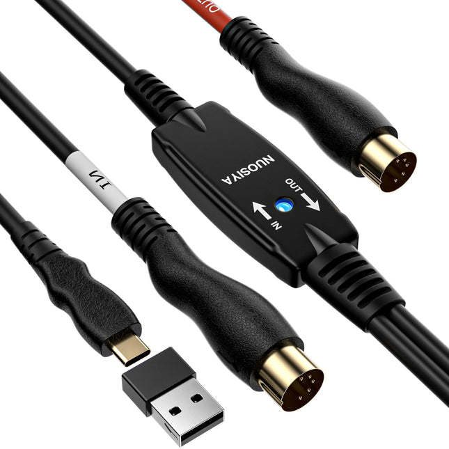 MIDI Cable,Midi to Type-C Interface Cable 4.5FT,MIDI Interface In-Out to Type-C Cord Adapter with Indicator for Piano Ke