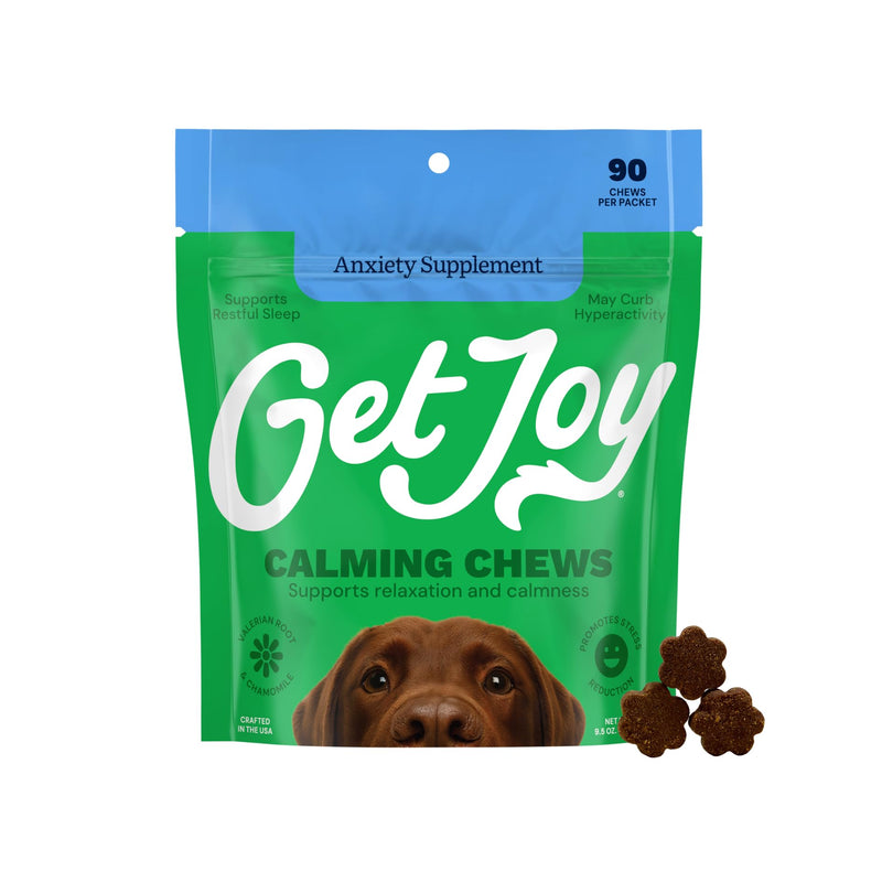 Get Joy Calm+ Stress Support Dog Supplement Chews, 90 Soft Chews, Chicken Flavor, Supports Sleep & Relaxation, with Chamomile & Valerian Root, Phd
