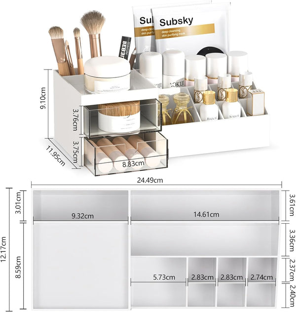 Subsky Makeup Organizer with Drawers, Easy Storage for Beauty Products Brushes, Multifunction Plastic Desk Organizer, Cosmetics Organizer for