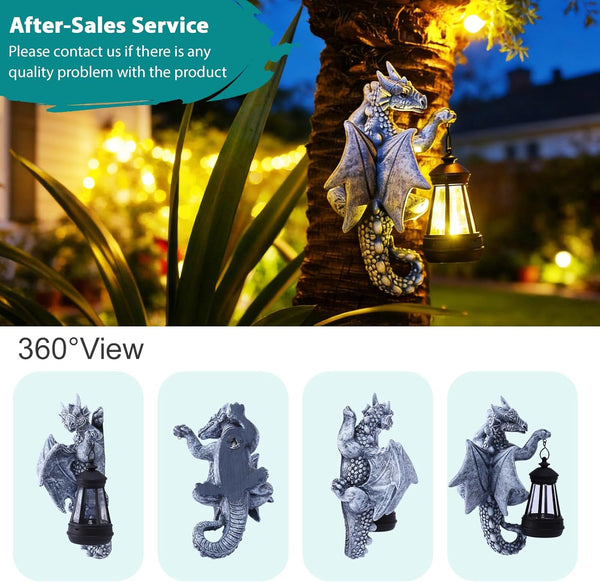 Goodeco Dragon Tree Hugger Solar Lantern Garden Statue - 9.3 Inch Resin Dragon Decor for Outdoor, Perfect Garden Gift & Yard Decor