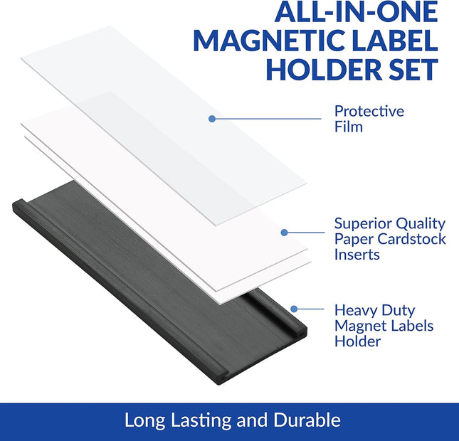 50 Pack "C" Channel Magnetic Label Holders 1X3 with 100 White Card Inserts, 50 Clear Plastic Protectors and Bonus 20 Col