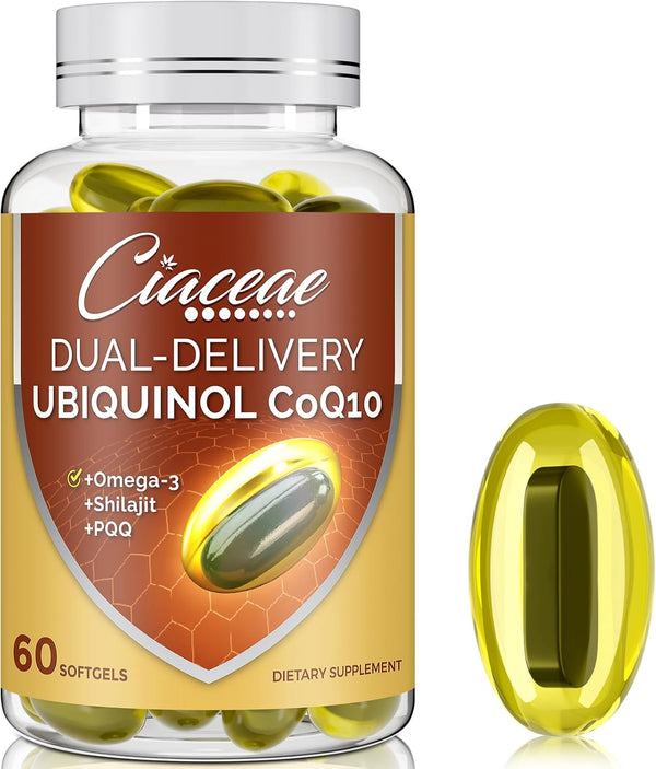 Ubiquinol Coq10 600 MG Softgels with Omega-3 & Shilajit & PQQ, Advanced Dual-Delivery Coenzyme-Q10, Active Coq10 Ubiquinol Supplement for