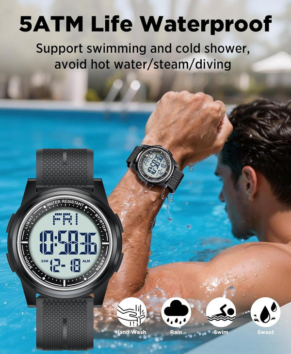 Beeasy Digital Watch Waterproof with Stopwatch Alarm Countdown Dual Time, Ultra-Thin Super Wide-Angle Display Digital Wrist Watches for Men Women