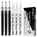 Black Paint Pens, 6 Pack 0.7Mm Acrylic Black Permanent Marker ,White Paint Pens for Rock Painting, Stone,Wood, Plastic, Ceramic, Glass, Metal