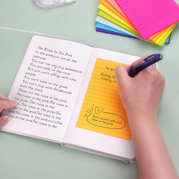 Eastern Wolf 8 Pads Lined Sticky Notes 4X6 Sticky Notes with Lines Self-Stick Note Pads 8 Bright Multi Colors, 35 Sheet/Pad