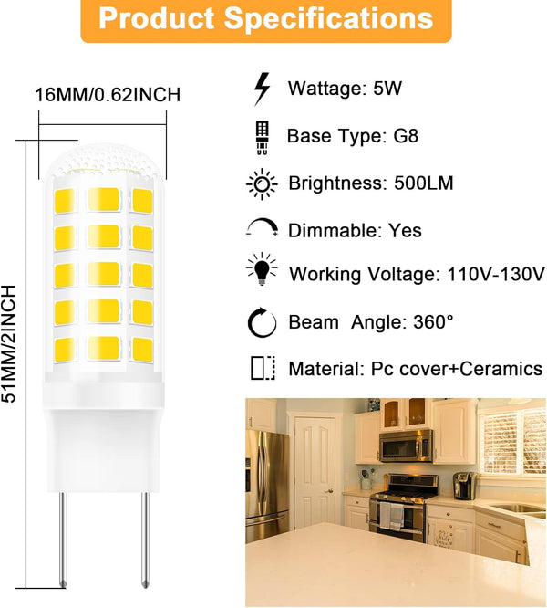 G8 Led Bulb Dimmable for GE Microwave Oven, 120V 50W Kitchen over Stove Light/Surface Light Bulb for GE over the Range Microwave Hood, Replaces