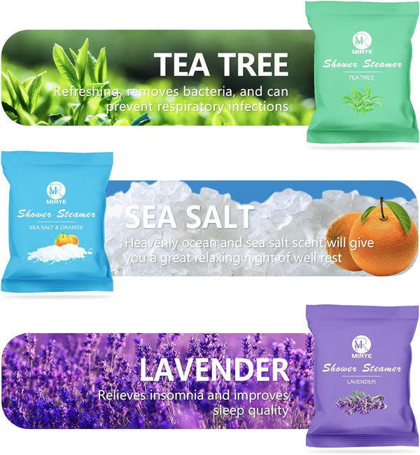 Shower Steamers Aromatherapy for Women and Men, 24-Pack Organic Shower Bombs with Essential Oil, Rose, Watermelon, Tea Tree, Orange, Sea Salt,