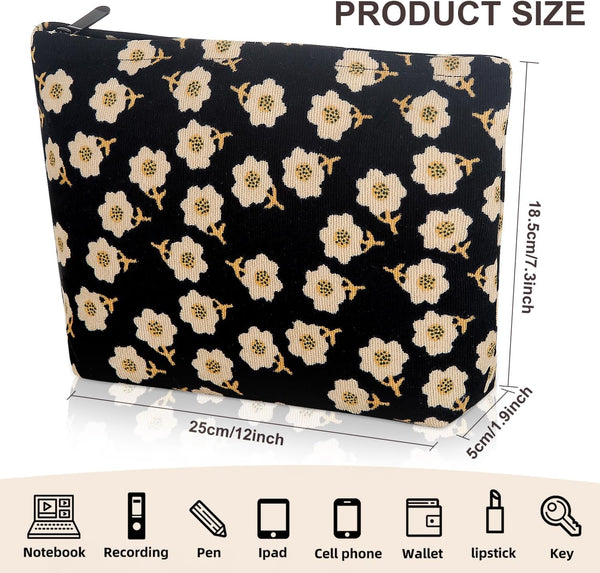 Cosmetic Bag Makeup Bag Preppy Cute Corduroy Toiletry Bag for Women Travel Essentials (Full Beige)