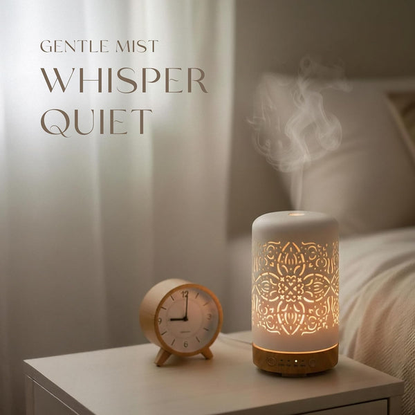 Earnest Living Essential Oil Diffuser White Ceramic Diffuser 100 Ml Timers Night Lights and Auto off Function Home Office Humidifier Aromatherapy