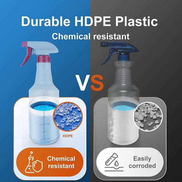 Veco Spray Bottle (5 Pack,24 Oz) with Measurements and Adjustable Nozzle(Mist & Stream Mode), HDPE Plastic Spray Bottles for Cleaning Solution,