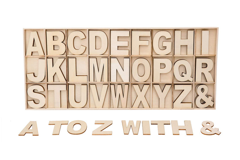 FROSTDONKEY 162 Pieces 2 Inch Unfinished Wooden Craft Letters with Storage Tray, 2 in Small Wooden Alphabet Letters for Crafts, Wall Decor, DIY,