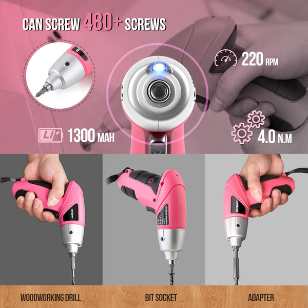 Hi-Spec Small Electric Screwdriver, Mini Drill Set, Rechargeable 3.6V Cordless Screwdriver with 26 Driver Bits, Power Tool for Small Projects &