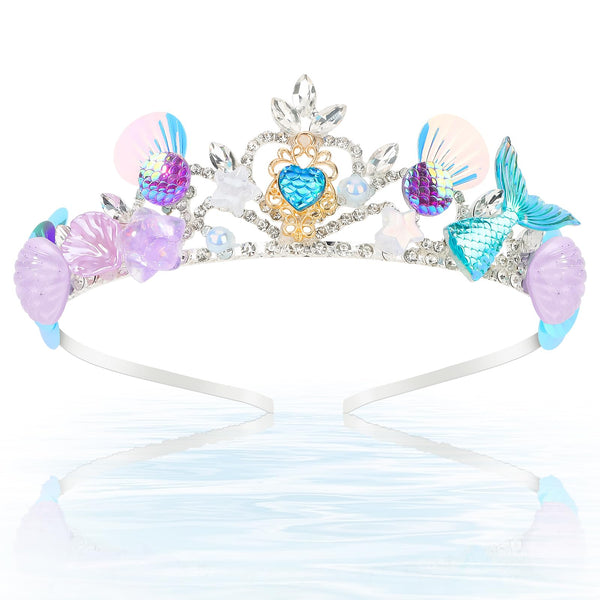 CIEHER Mermaid Crown Headband Seashell Crown for Little Mermaid Birthday Party Decorations, Mermaid Accessories Halloween Costumes Blue & Purple