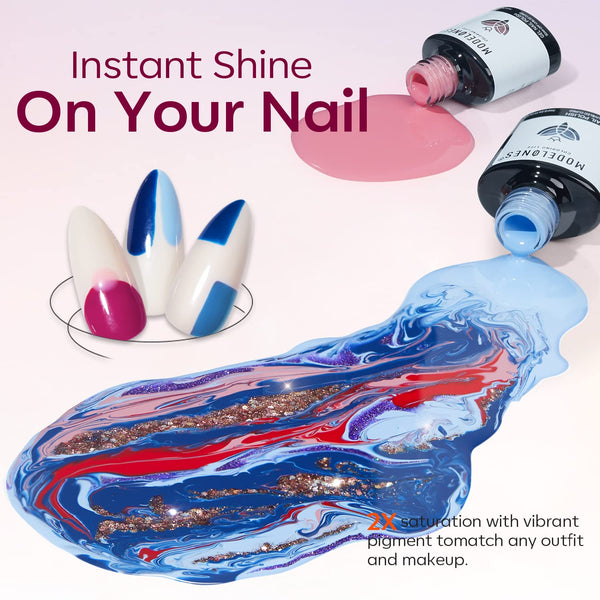 Modelones Gel Polish Nail Kit, 6 Colors 7Ml Popular Nude Pink Neutral Blue Glitter Nail Polish Set Nail Art LED Manicure DIY Salon Gifts