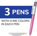 BIC 4-Color Shine Retractable Ballpoint Pen, Versatile 1.0 Mm Medium Point, Long-Lasting Ink, 3-Count Pack in Assorted Ink