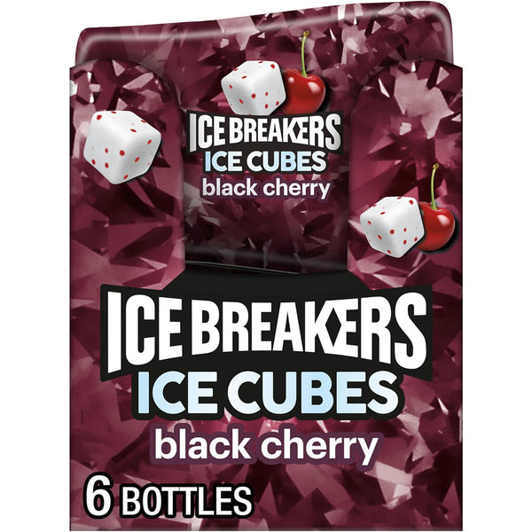 Ice Breakers Ice Cubes Black Cherry Sugar Free Chewing Gum Bottles, 3.24 Oz (6 Count, 40 Pieces)