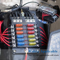 WUPP Boat Marine Fuse Block Panel with LED Warning Indicator Damp-Proof Cover - 12 Circuits with Negative Bus Fuse Box Holder Screw for Car Marine