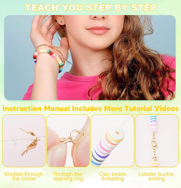 Dowsabel Clay Beads Bracelet Making Kit for Beginner, 5000 Pcs Preppy Polymer Clay Beads with Charms Kit for Jewelry Making, DIY Arts and Crafts