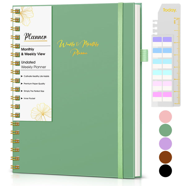 Undated Weekly and Monthly Planner, B5 Large Weekly to Do List Notebook with Goal & Habit Tracker Organizer, Hardcover Spiral Bound Blank Monthly