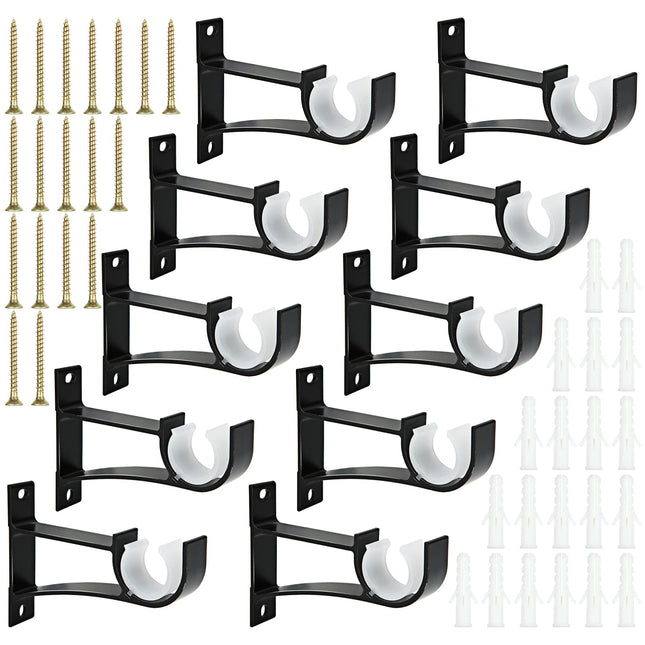 DAJAVE 10 Pack Curtain Rod Brackets, Black Curtain Rod Holders for 1 To1.4 Inch Diameter Curtain Rod, Curtain Rod Hooks 