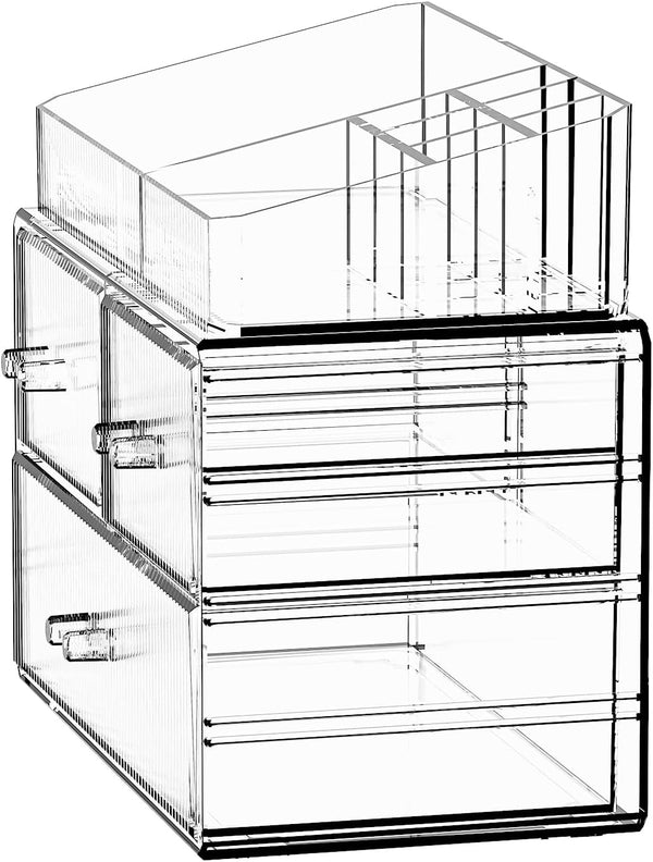 ZHIAI Stackable Storage Drawers, Acrylic Bathroom Counter Organizer Clear Makeup Organizers for Vanity, Kitchen Cabinets, Bathroom, Undersink,