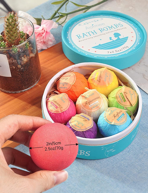 Aofmee Bath Bombs, 7pcs Bubble Bath Bombs for Women, Natural Handmade Fizzies Gift Set, Spa Organic Bathbombs for Kids, Essential Oil Personal