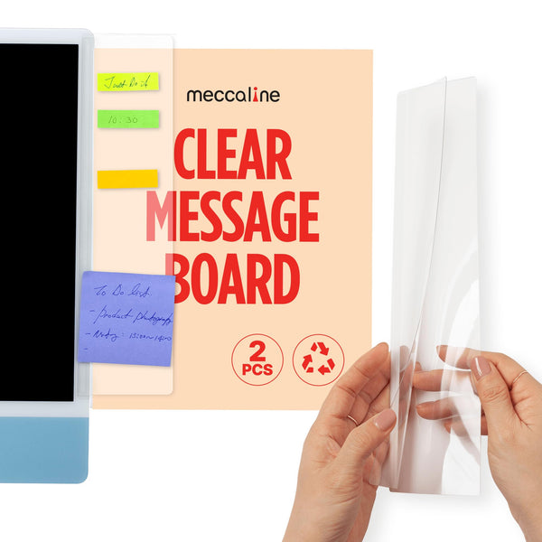 Monitor Memo Board 2Pcs - Flexible Clear PET Computer Screen Sticky Note Holder - Side Panel Message Organizer - Versatile Office Desk Accessories